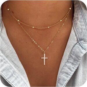 07 Stack Cross Necklaces Women's Plated Dainty Gold Small Cross Pendant